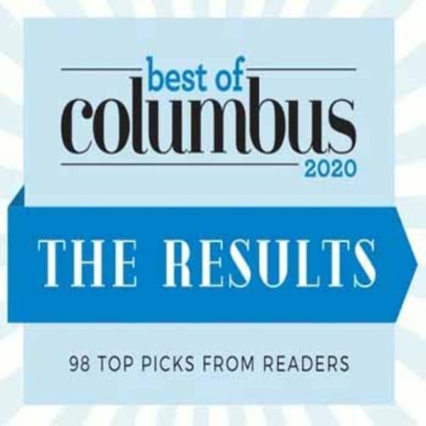Blue and white graphic announcing "Best of Columbus 2020: The Results, 98 Top Picks From Readers."